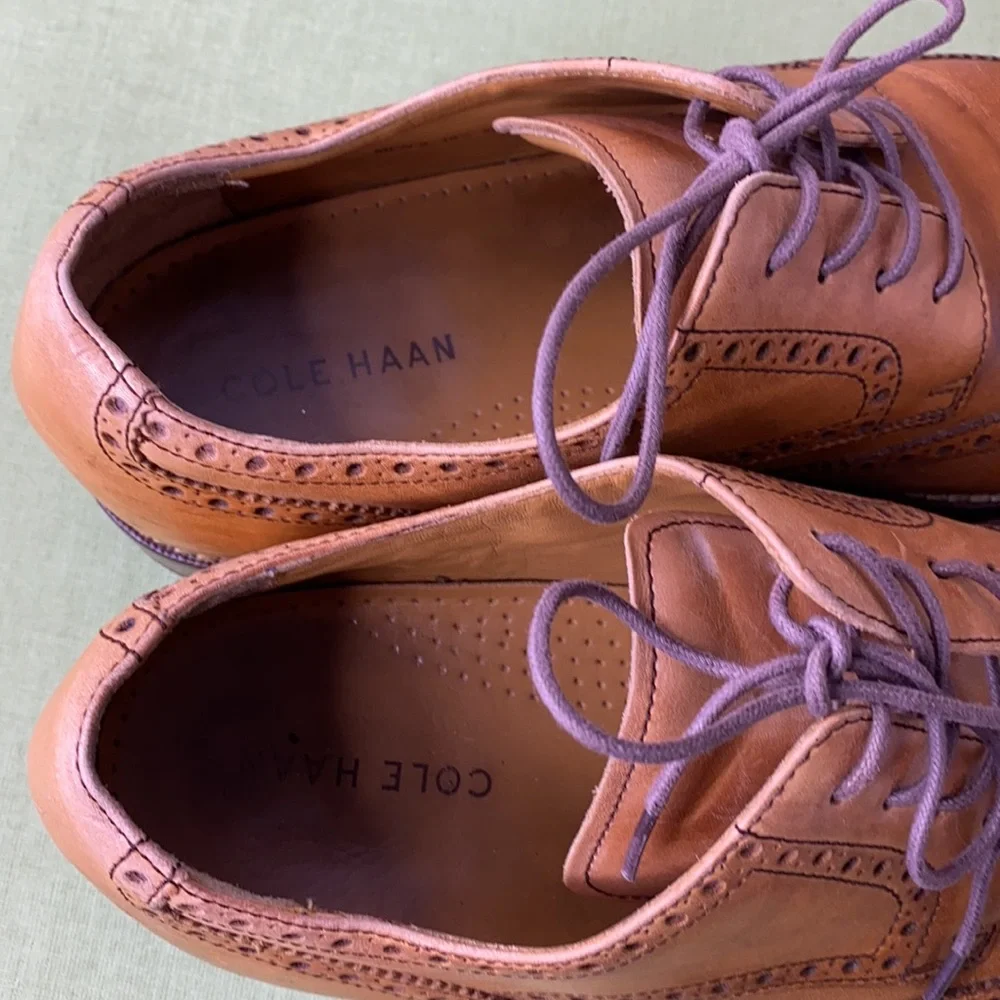 Cole Haan Men’s Leather Wingtip Oxford Dress Shoes Tan Brown Size 10.5M